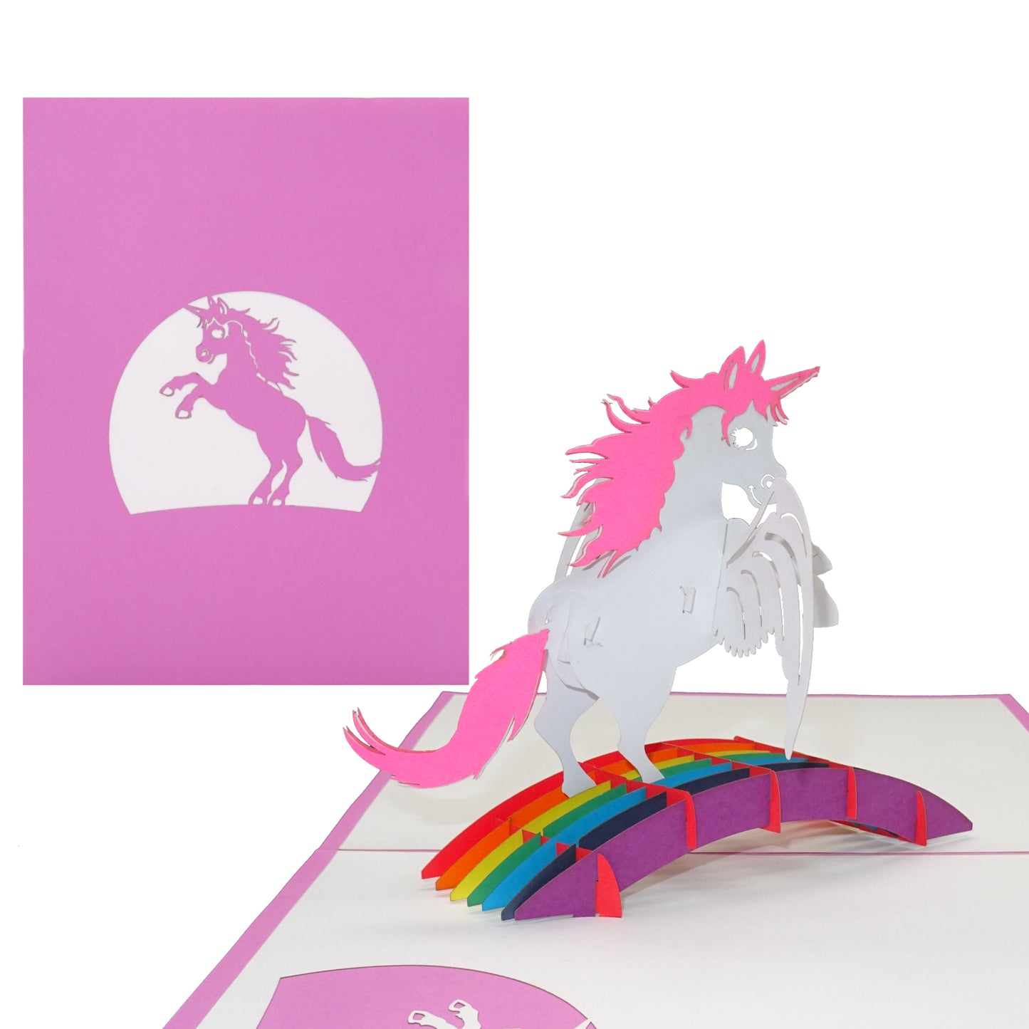 Pop Up Karte "Einhorn" 3D Geburtstagskarte, Einladung Kindergeburtstag Pink