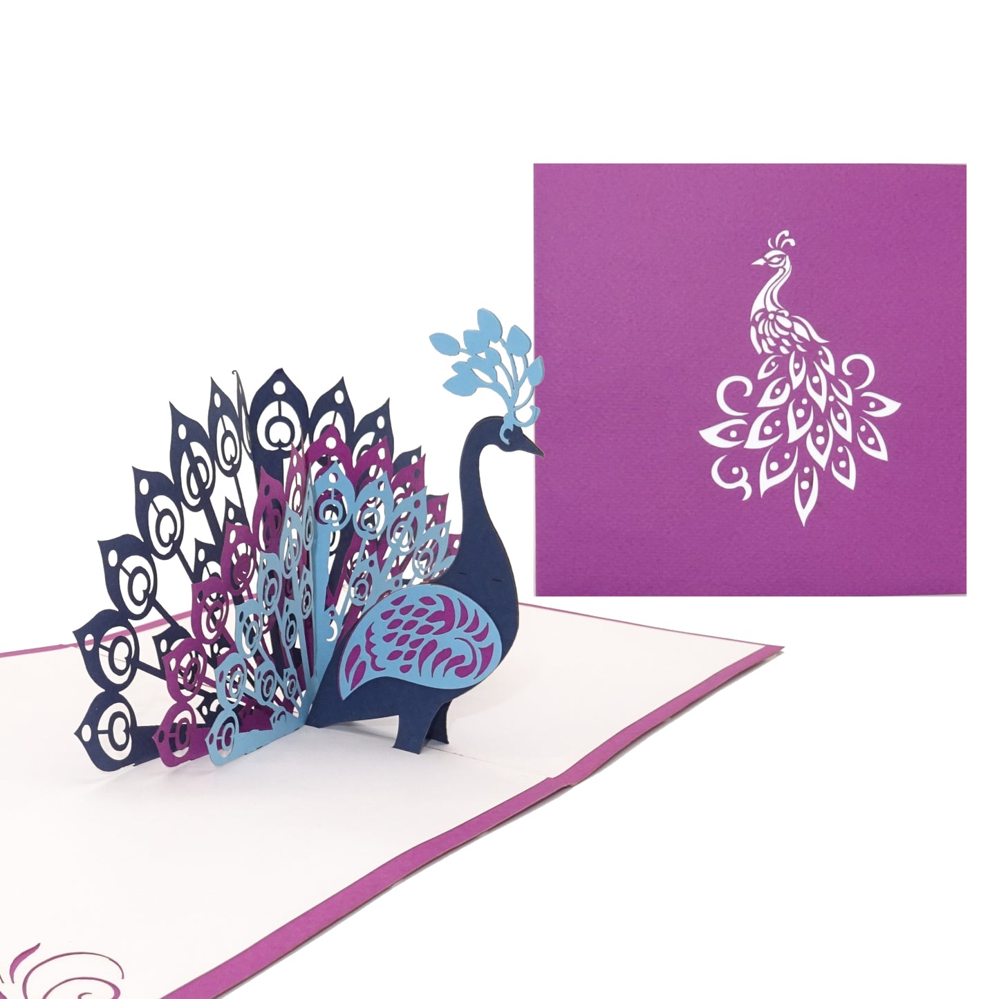Pop Up Karte „Pfau“ - 3D Geburtstagskarte, Einladungskarte & Glückwunschkarte