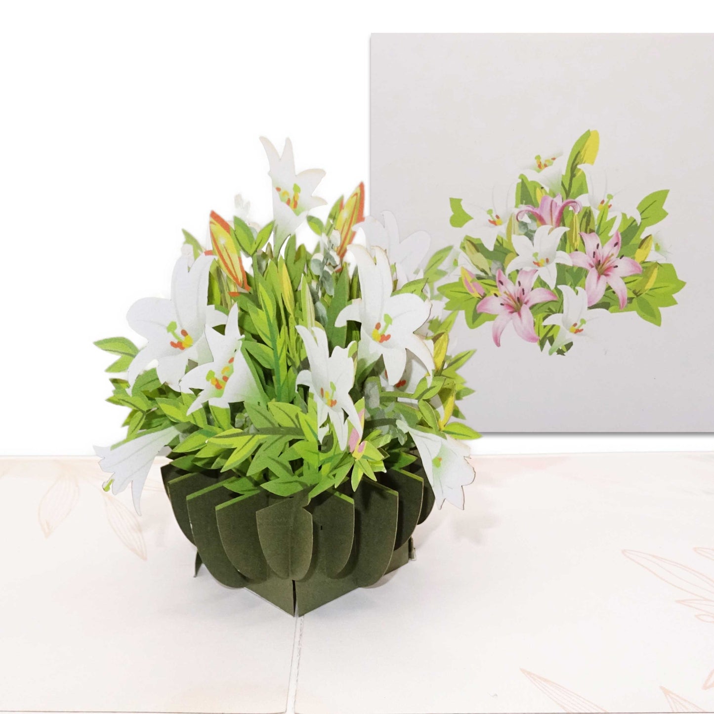 Pop Up Karte "Weiße Lilien" 3D Geburtstagskarte Blumenkarte Gllückwunschkarte Blumen