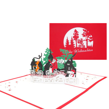3D Weihnachtskarte "Weihnachtsmann & Rentier" lustige Pop Up Karte Weihnachten
