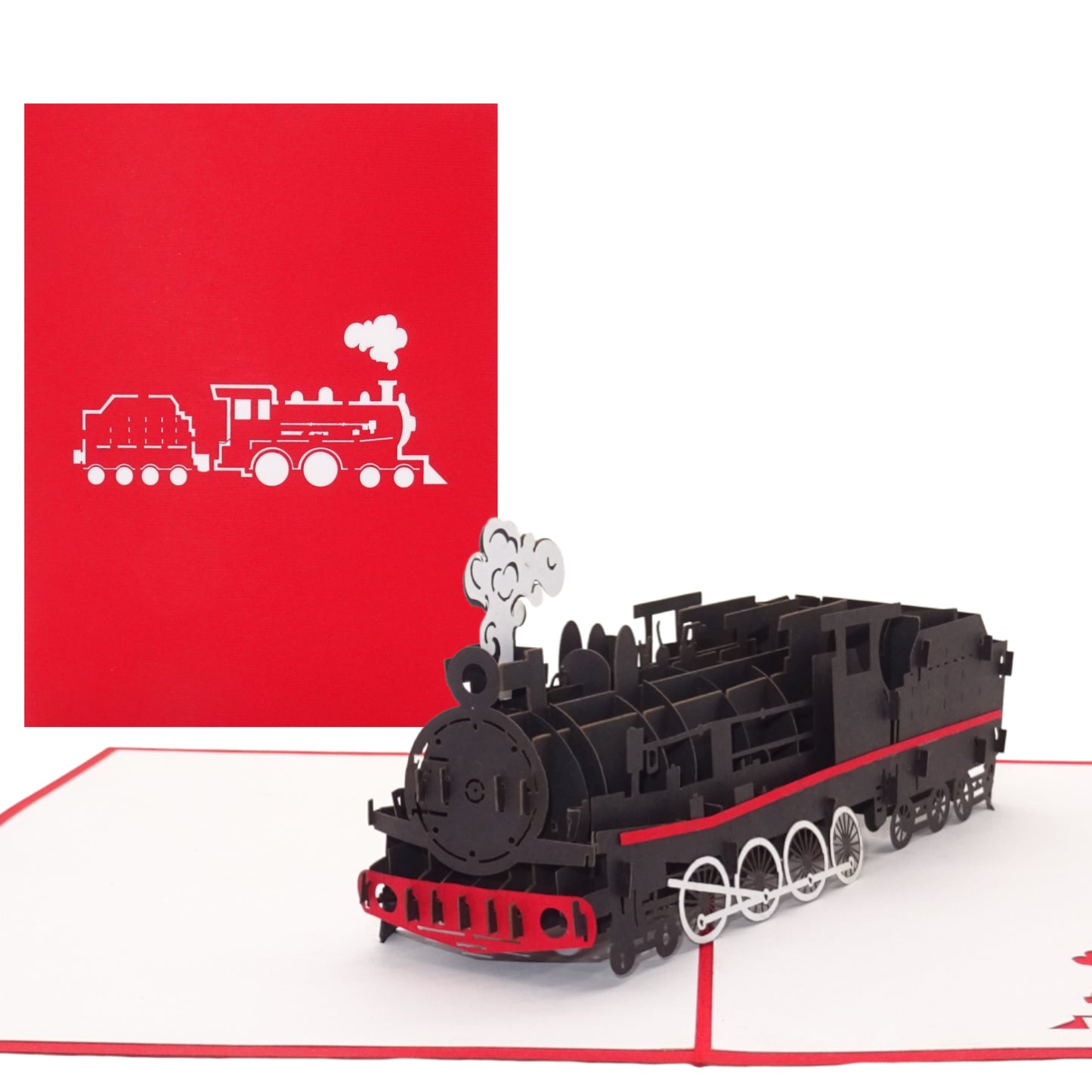Pop Up Karte "Eisenbahn - Lokomotive" 3D Geburtstagskarte, Reisegutschein, Geschenkverpackung
