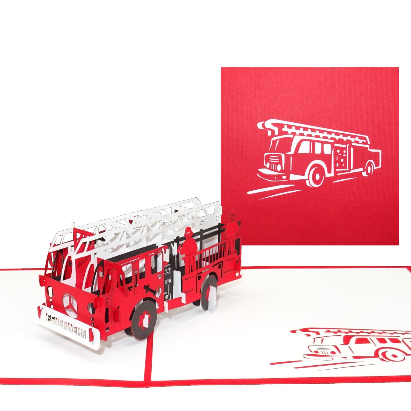 Pop Up Karte "Feuerwehr" 3D Geburtstagskarte, Karte zur Einschulung & Gutschein
