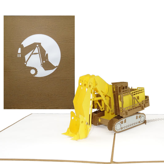 Pop Up Karte "Bagger“ 3D Glückwunschkarte, Geburtstagkarte & Geschenkgutschein
