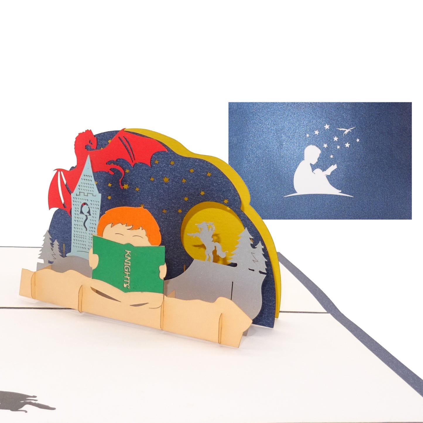 Pop Up Karte "Bücherwurm" 3D Geburtstagskarte Lesen & Bücher Gutschein