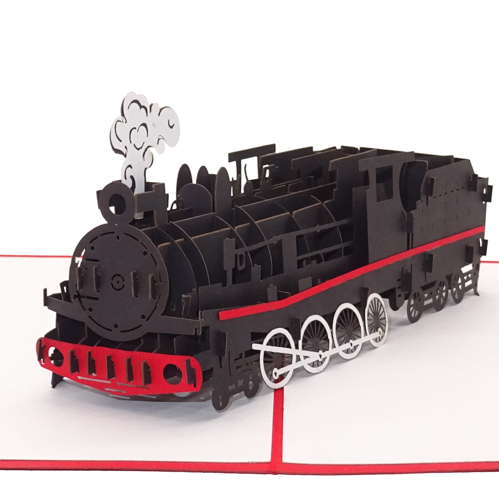 Pop Up Karte "Eisenbahn - Lokomotive" 3D Geburtstagskarte, Reisegutschein, Geschenkverpackung