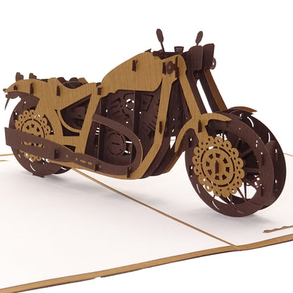 Pop Up Karte "Motorrad" 3D Geburtstagskarte wooden Motorbike - Gutschein Führerschein