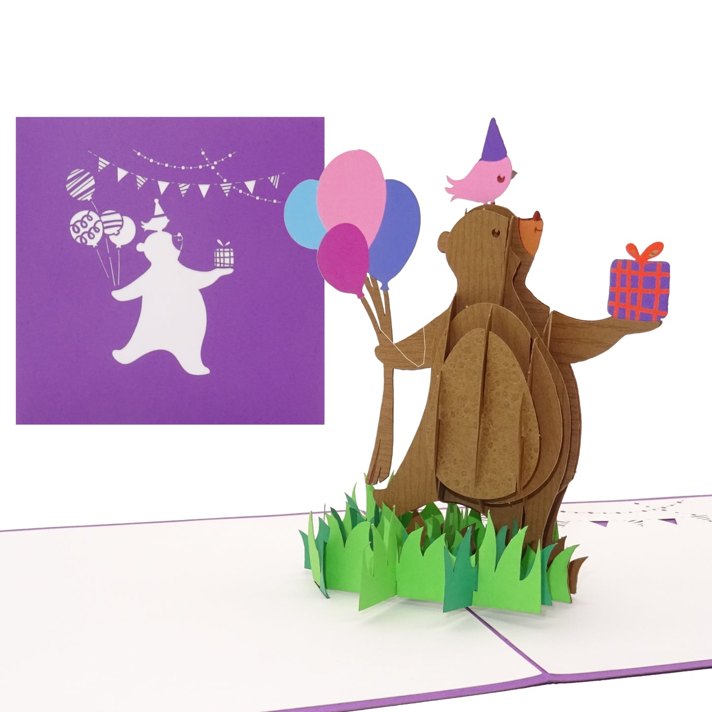 Pop Up Karte "Happy Bear" 3D Geburtstagskarte, Glückwunschkarte mit Umschlag