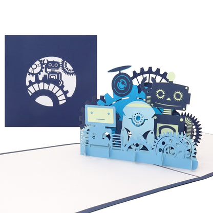 Pop Up Karte „Funny Robot“ 3D Geburtstagskarte Junge, Robotor Einladungskarten Geburtstag