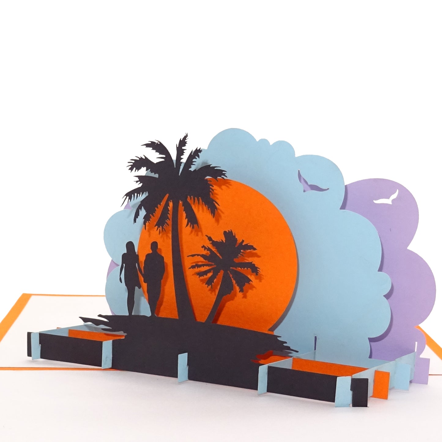 Pop Up Karte "Love´s Beach Sunset" 3D Hochzeitskarte, Valentinskarte, Gutschein Hotel