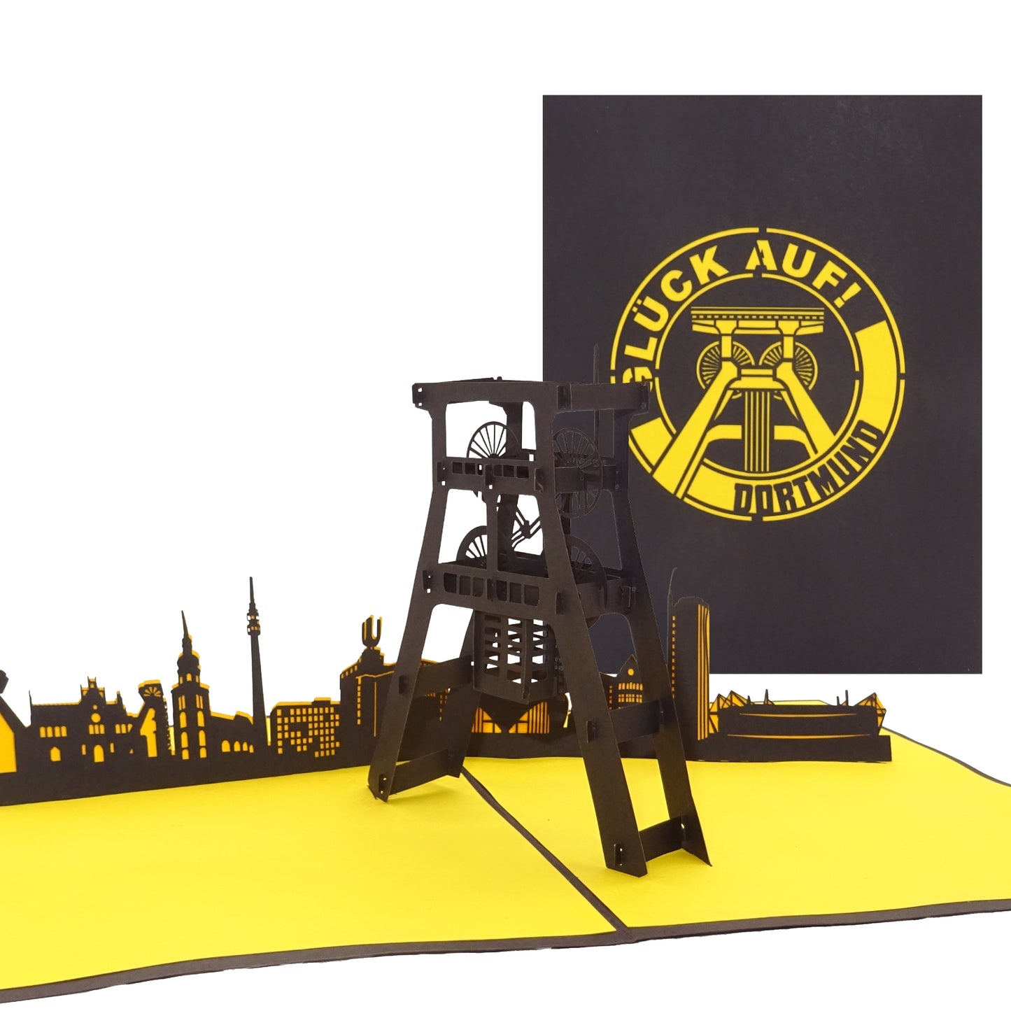Pop Up Karte „Dortmund – Glück Auf“ 3D Geburtstagskarte, Einladung, Fanartikel