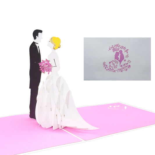 Pop Up Karte "Brautpaar" 3D Hochzeitskarte Pink Einladungskarte mit Umschlag