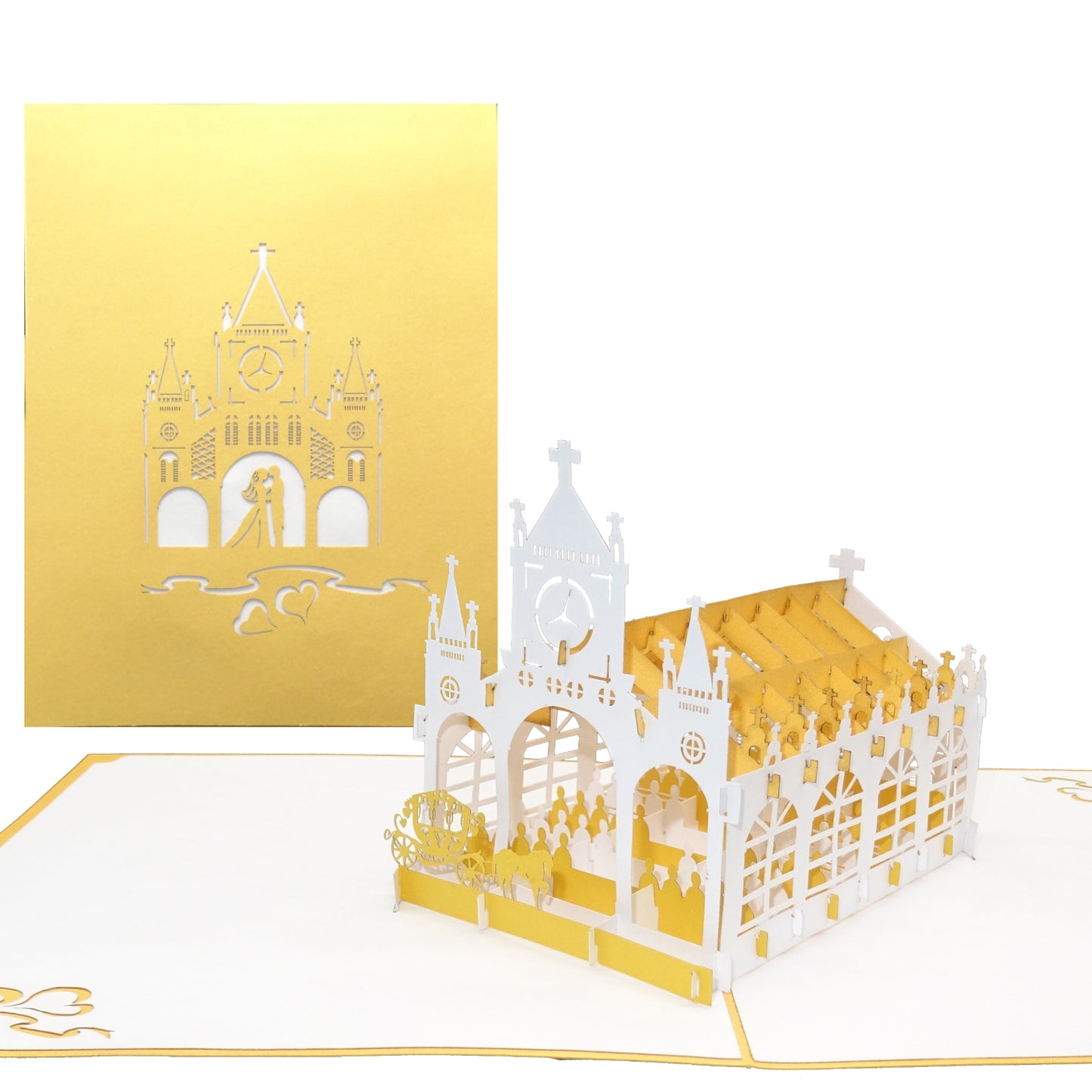 Pop Up Karte "Goldene Hochzeit - Kirche" - 3D Glückwunschkarte zur Goldhochzeit