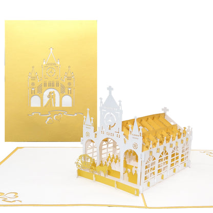 Pop Up Karte "Goldene Hochzeit - Kirche" - 3D Glückwunschkarte zur Goldhochzeit