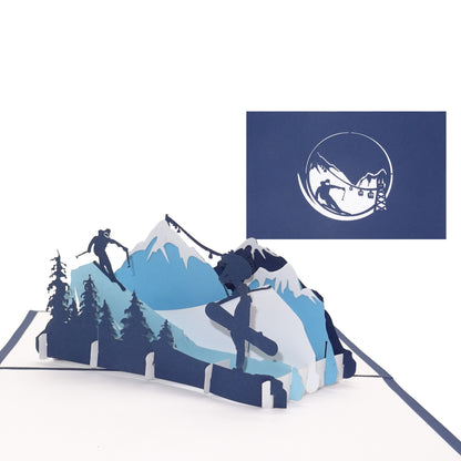 Pop Up Karte „Ski & Snowboard“ 3D Geburtstagskarte, Einladung & Gutschein Skifahren