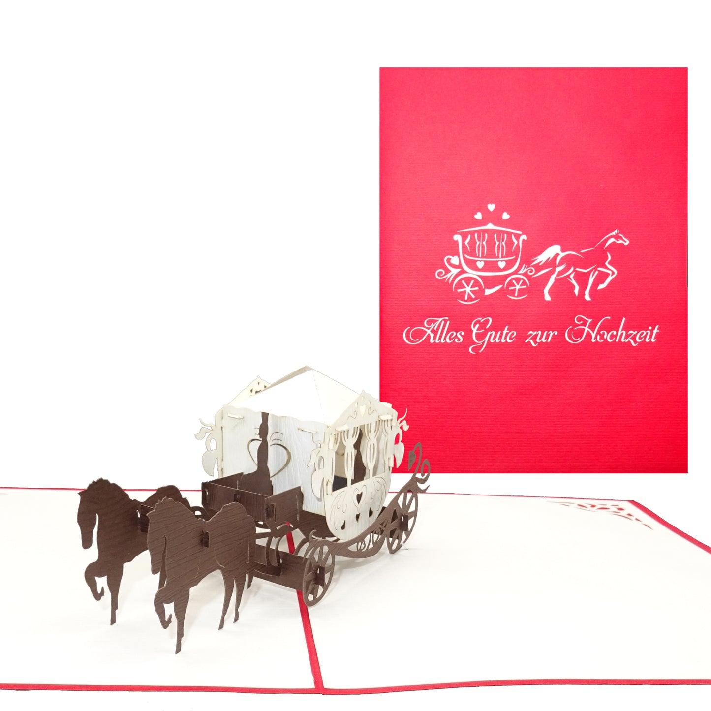 Pop Up Karte "Kutsche - Alles Gute zur Hochzeit" - große 3D Hochzeitskartee zur Hochzeit