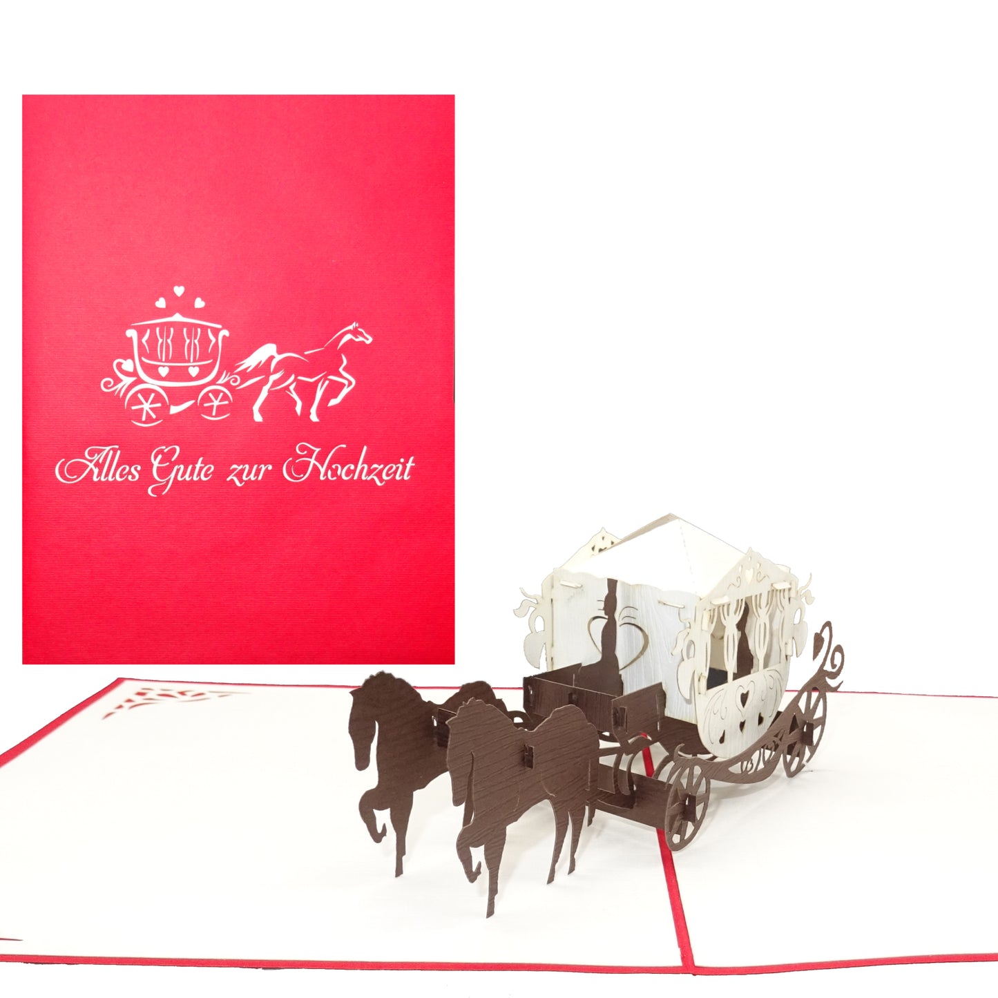 Pop Up Karte "Kutsche - Alles Gute zur Hochzeit" - große 3D Hochzeitskartee zur Hochzeit