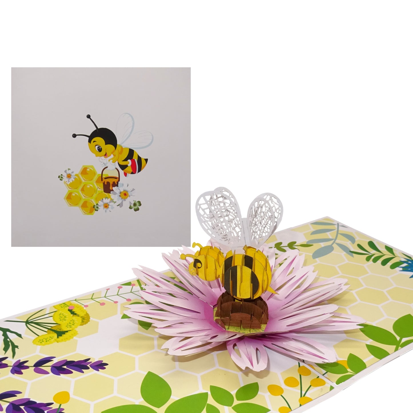 Pop-Up Karte "Bee Happy - Biene auf Blüte" - 3D Geburtstagskarte & Grußkarte