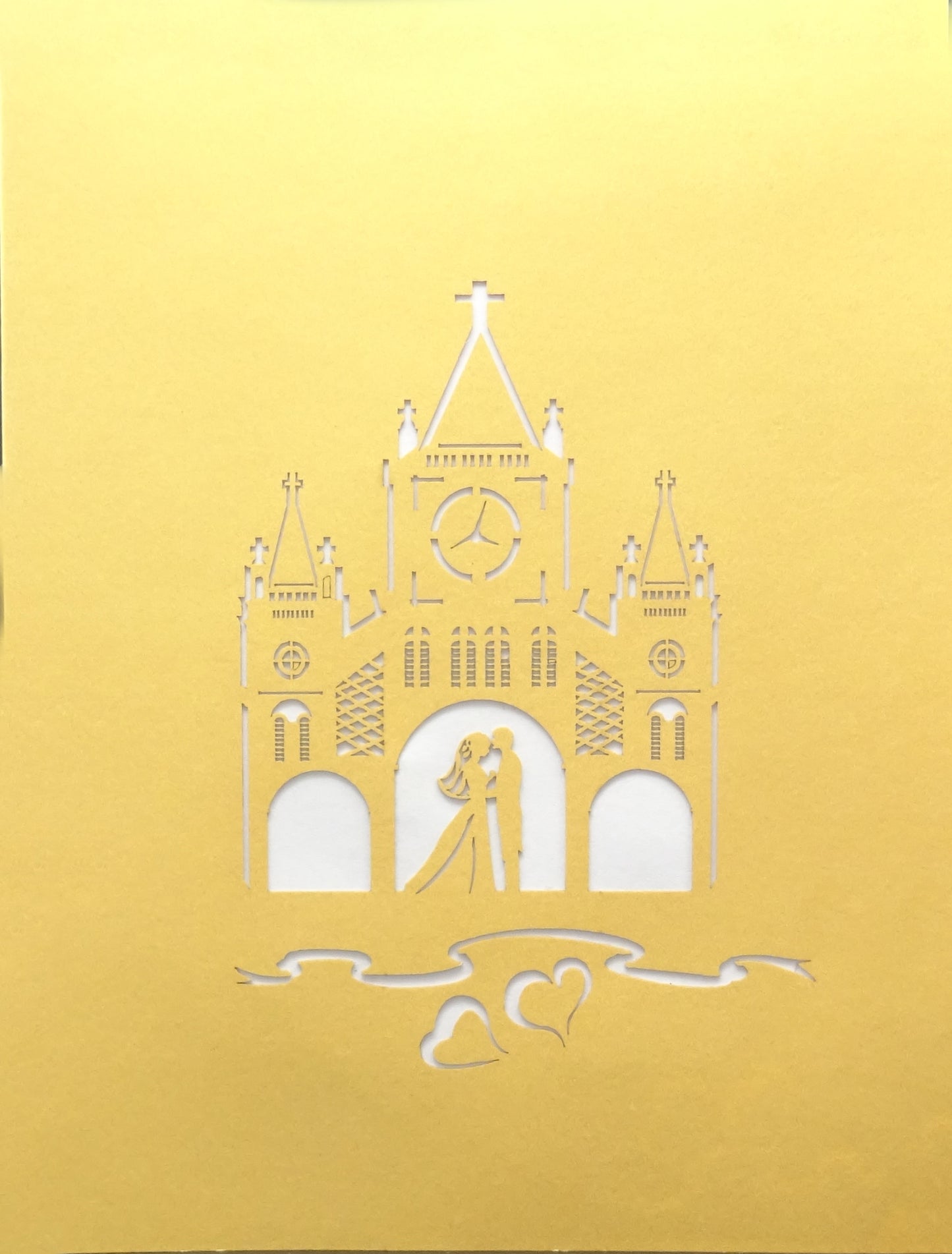 Pop Up Karte "Goldene Hochzeit - Kirche" - 3D Glückwunschkarte zur Goldhochzeit