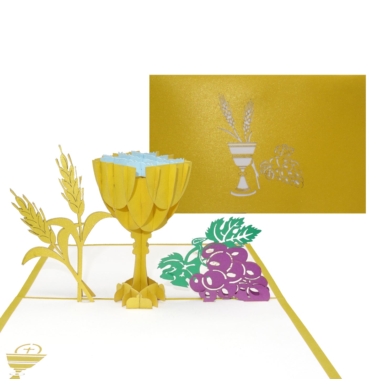 Pop Up Karte "Kelch & Trauben" 3D Kommunionskarte, Konfirmationskarte