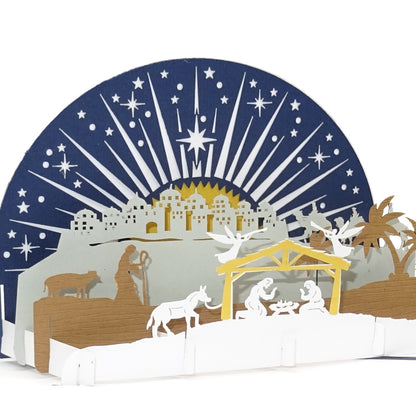 Pop Up Weihnachtskarte „Krippe mit Stern“ - 3D Weihnachtskarte mit Umschlag