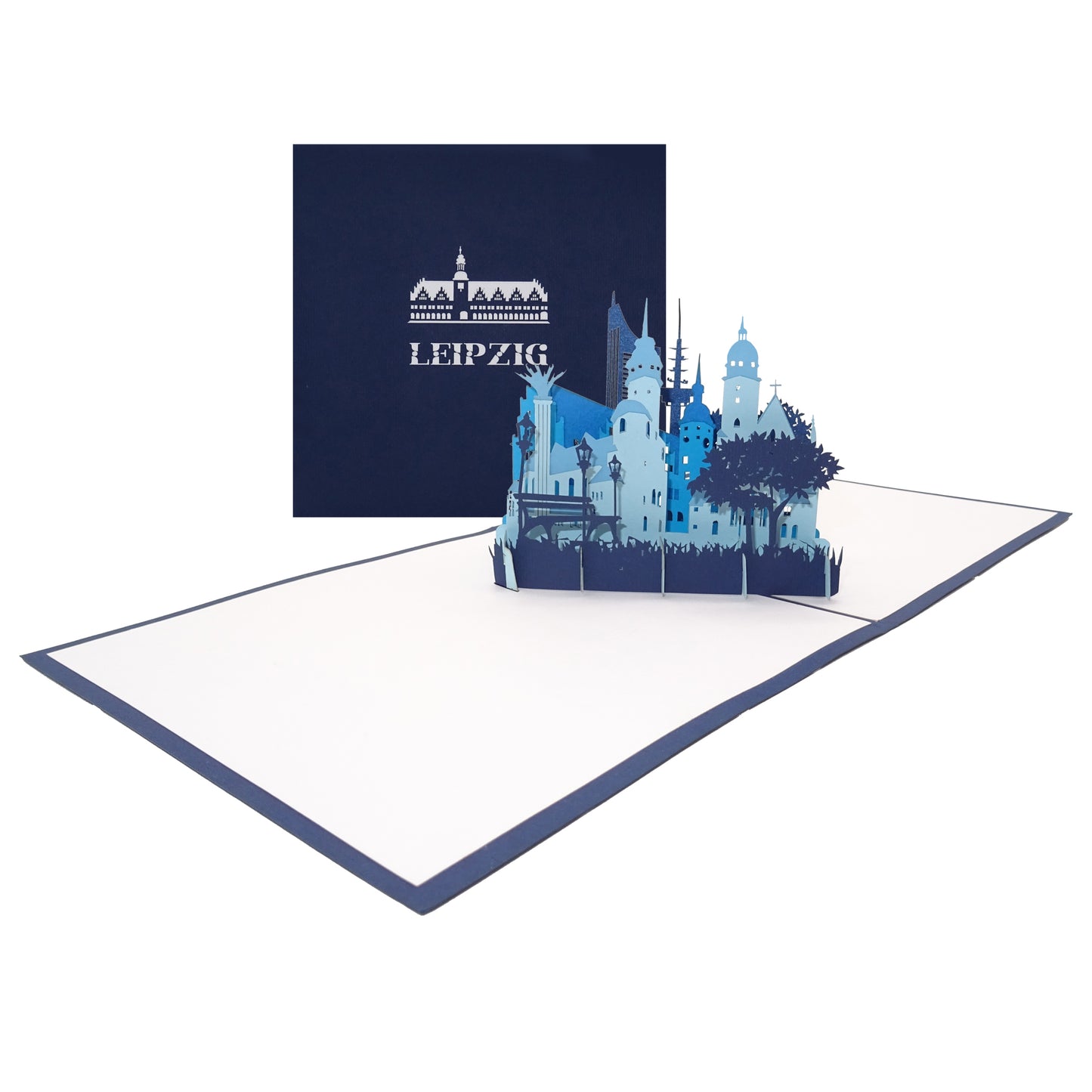 Pop Up Karte "Leipzig - Skyline mit Nikolaikirche" Geburtstagskarte & Einladung