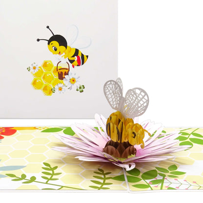 Pop-Up Karte "Bee Happy - Biene auf Blüte" - 3D Geburtstagskarte & Grußkarte