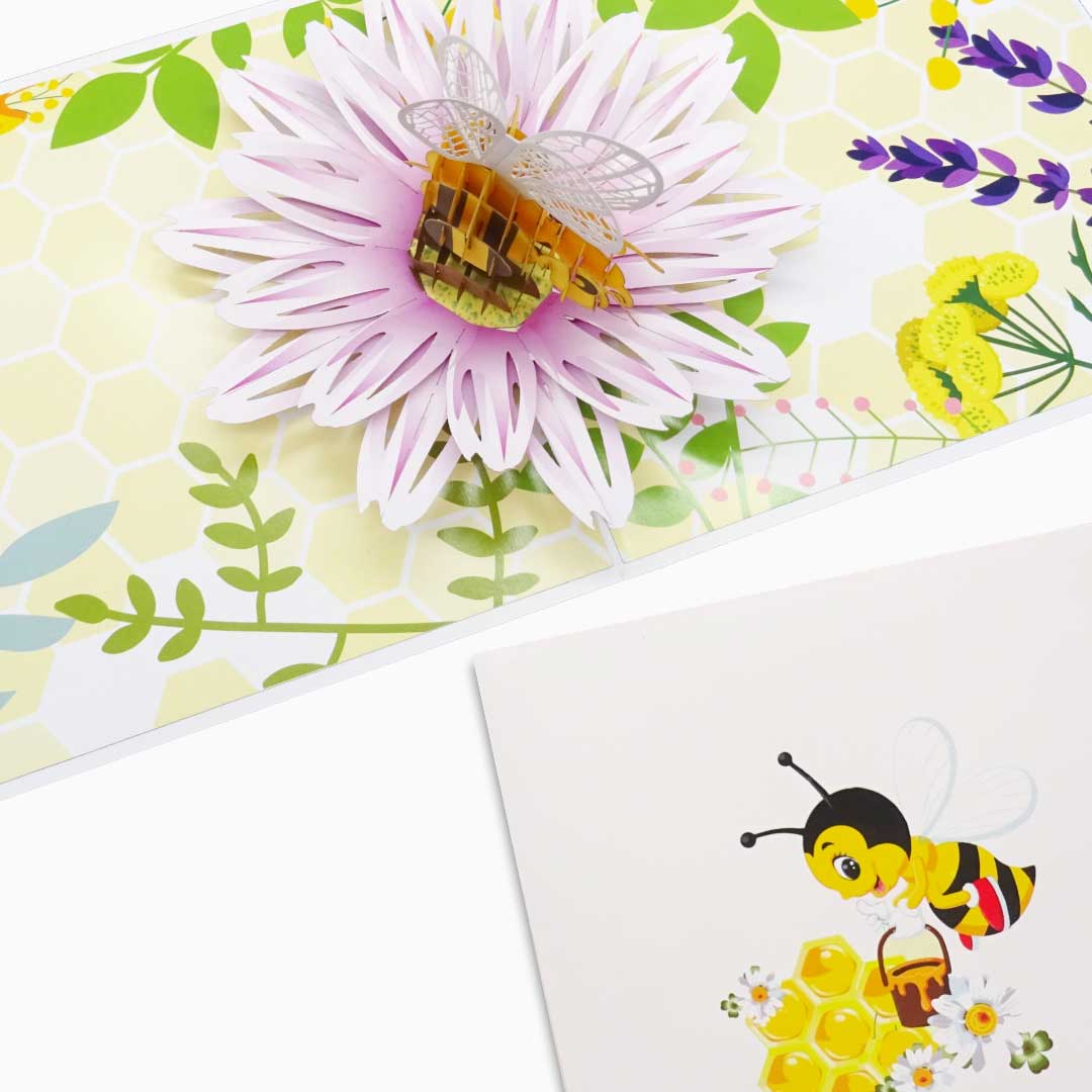 Pop-Up Karte "Bee Happy - Biene auf Blüte" - 3D Geburtstagskarte & Grußkarte