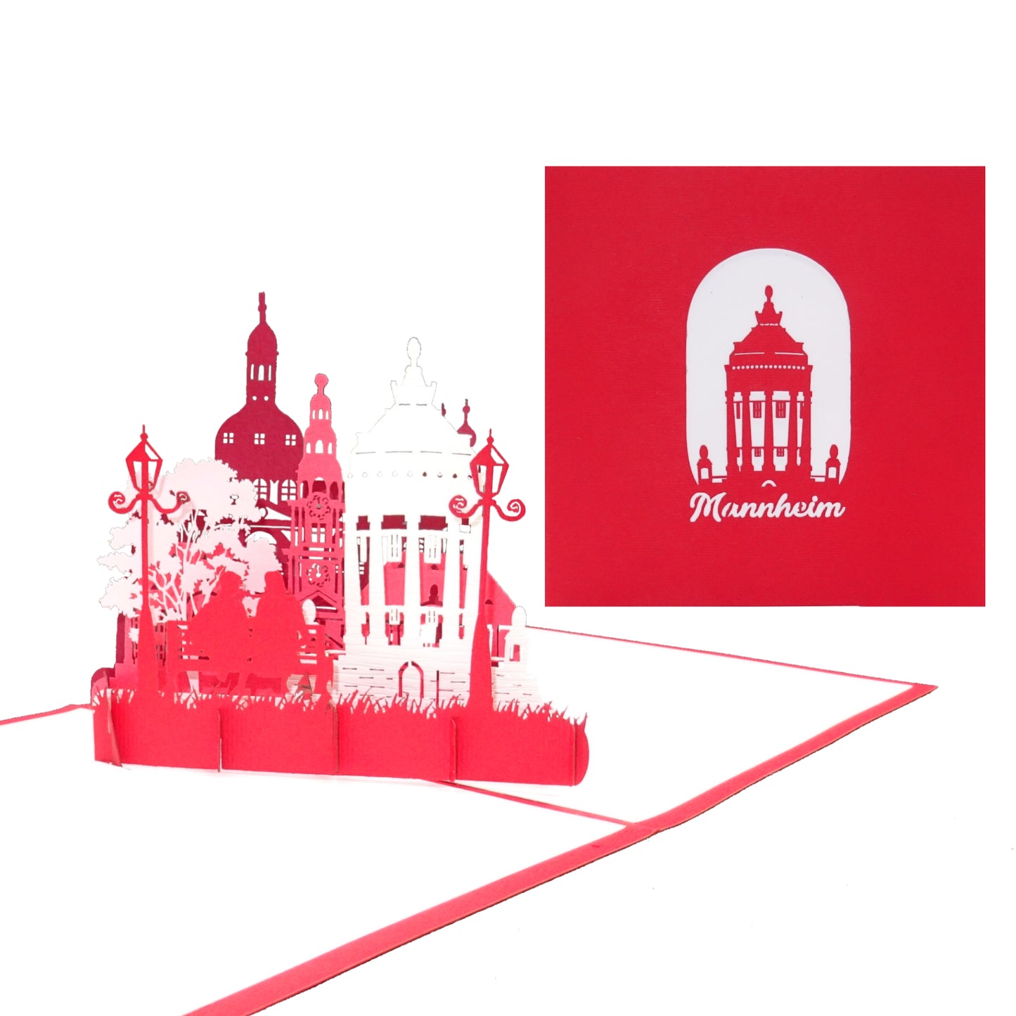 Pop Up Karte "Mannheim – Panorama mit Wasserturm“ 3D Grußkarte & Souvenir