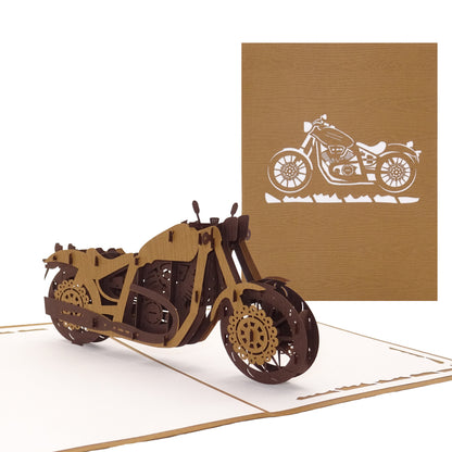 Pop Up Karte "Motorrad" 3D Geburtstagskarte wooden Motorbike - Gutschein Führerschein