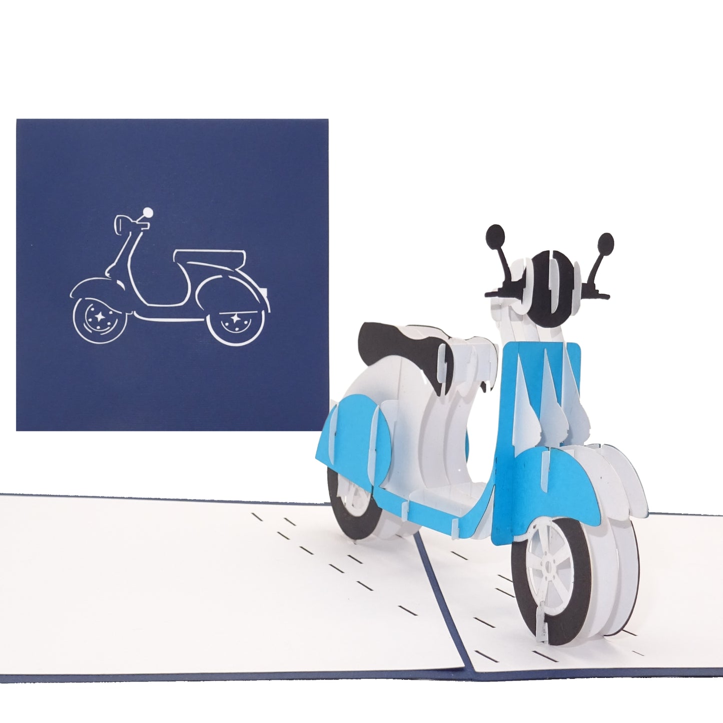 Pop Up Karte "Motorroller" 3D Geburtstagskarte, Gutschein Führerschein Roller