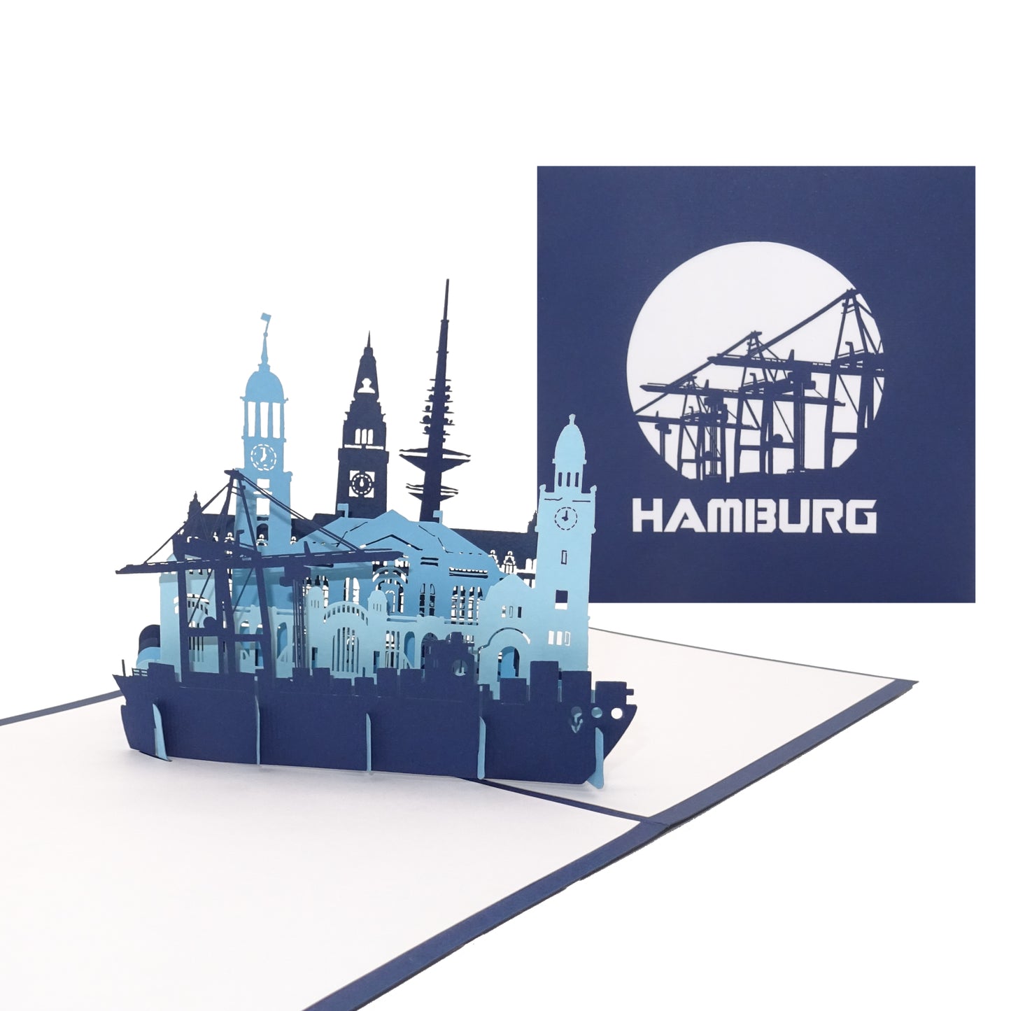 Pop Up Karte „Hamburg - Hafen Panorma" 3D Geburtstagskarte, Souvenir & Gutschein