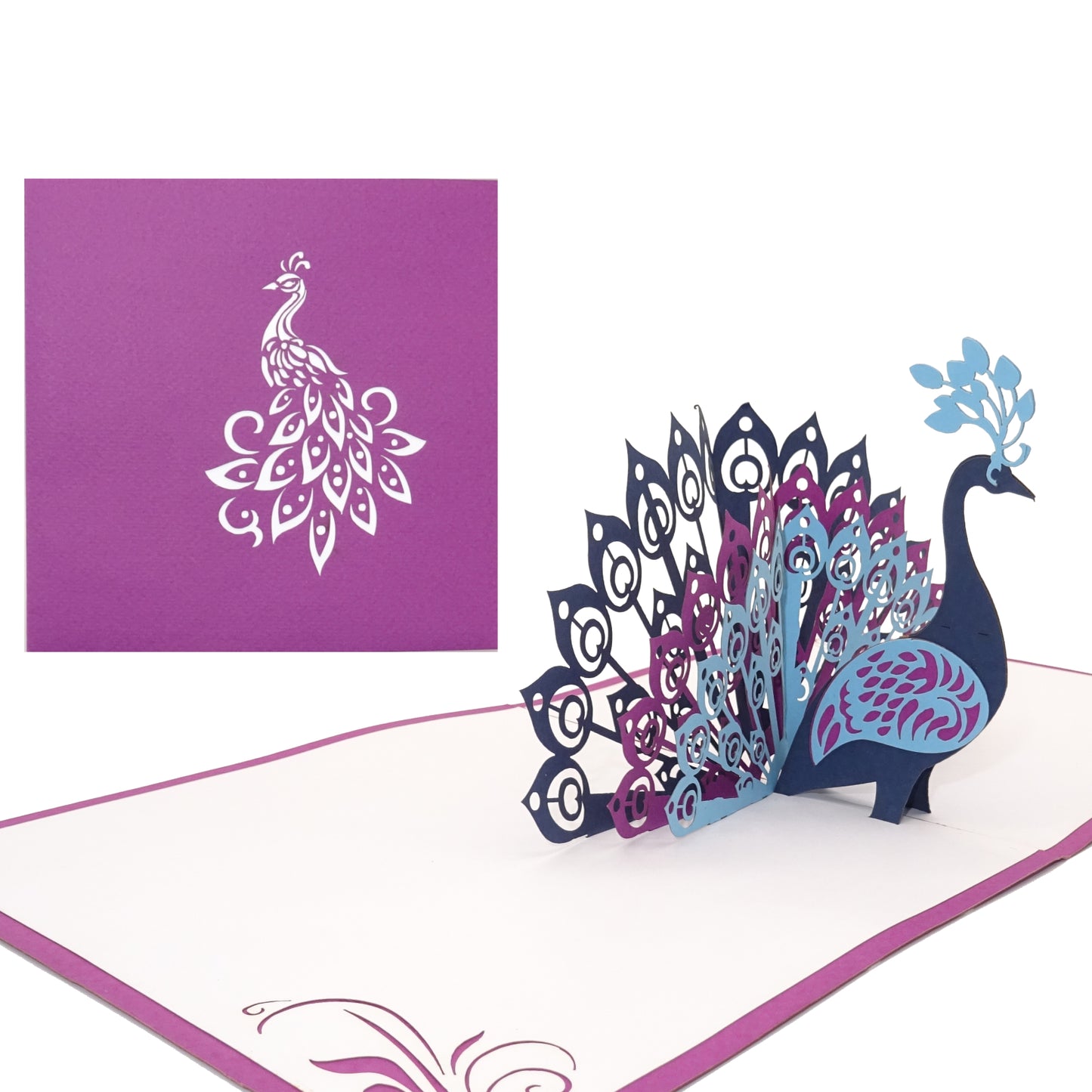 Pop Up Karte „Pfau“ - 3D Geburtstagskarte, Einladungskarte & Glückwunschkarte