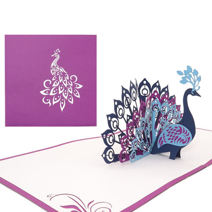 Pop Up Karte „Pfau“ - 3D Geburtstagskarte, Einladungskarte & Glückwunschkarte