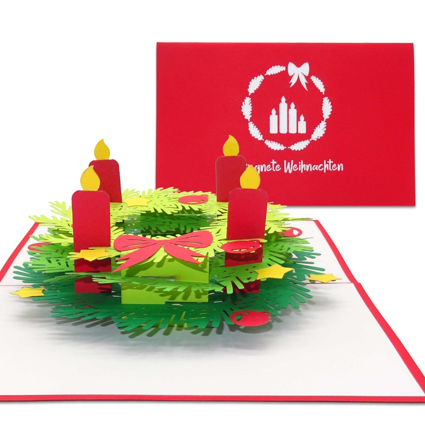 Pop Up Weihnachtskarte "Adventskranz" - 3D Karte mit Umschlag