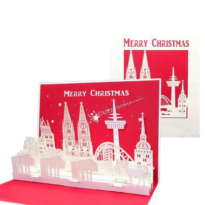 Pop Up Karte "Köln Panorama - Merry Christmas" 3D Weihnachtskarte Köln