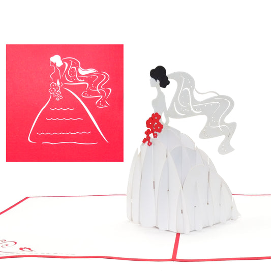 Pop Up Karte "Braut & Brautstrauß" 3D Hochzeitskarte, Einladungskarte