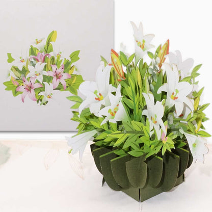 Pop Up Karte "Weiße Lilien" 3D Geburtstagskarte Blumenkarte Gllückwunschkarte Blumen