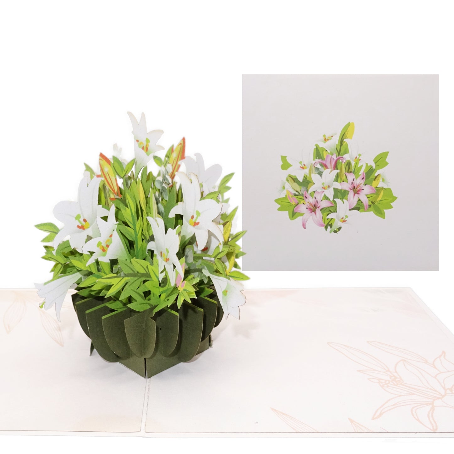 Pop Up Karte "Weiße Lilien" 3D Geburtstagskarte Blumenkarte Gllückwunschkarte Blumen
