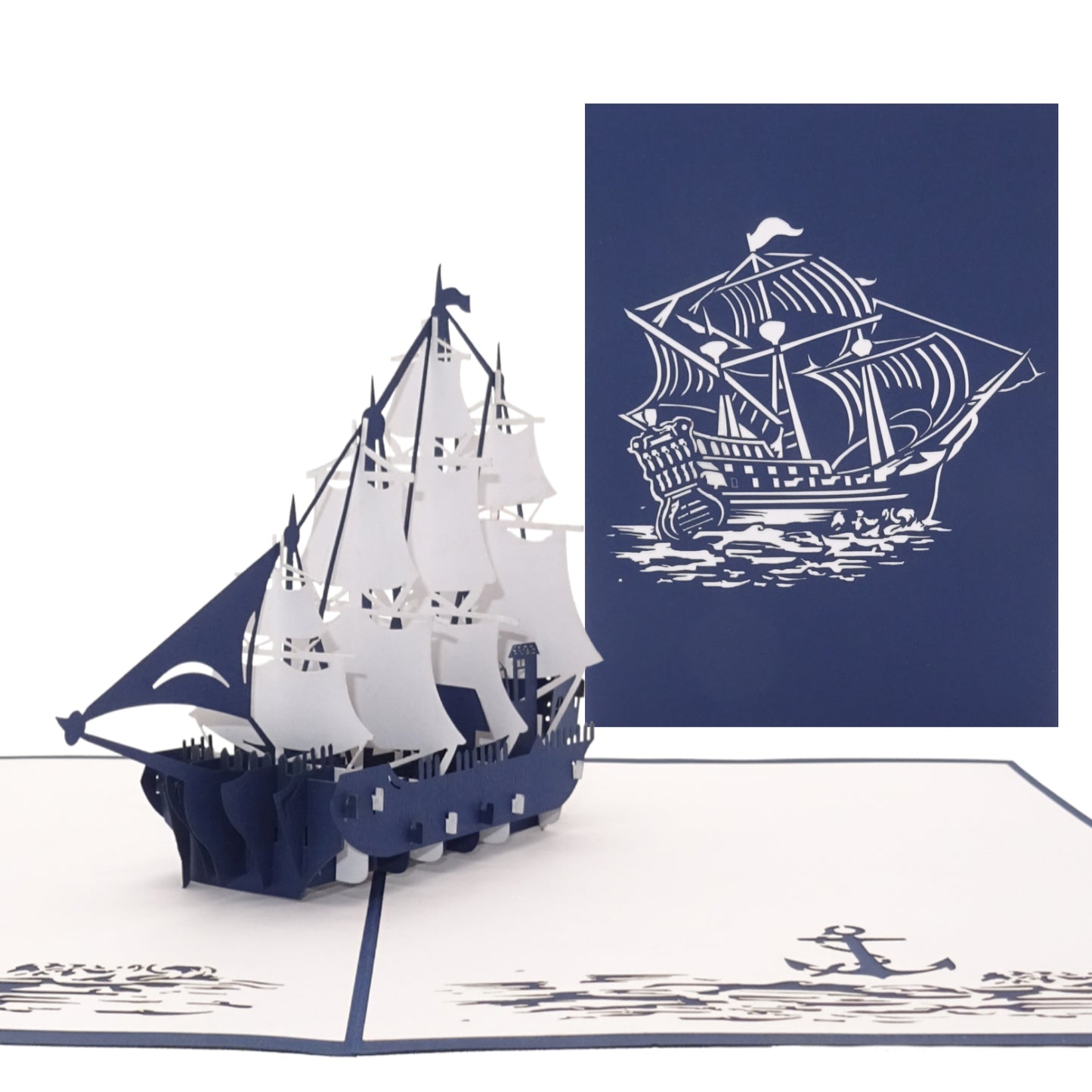 Pop Up Karte "Segelschiff - 4-Master" 3D Geburtstagskarte & Einladung Segeln
