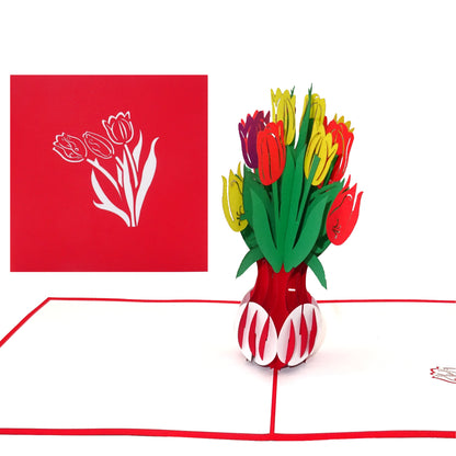Pop Up Karte "Tulpen" - 3D Glückwunschkarte, Danke Schön Blumenkarte