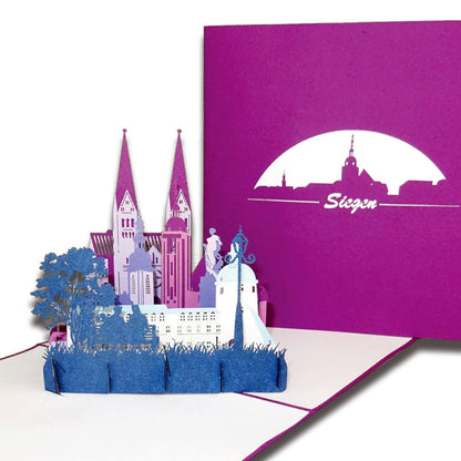 Pop-Up Karte „Siegen - Skyline der Stadt“, 3D Grußkarte als Souvenir, Geschenkgutschein