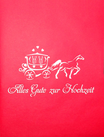 Pop Up Karte "Kutsche - Alles Gute zur Hochzeit" - große 3D Hochzeitskartee zur Hochzeit