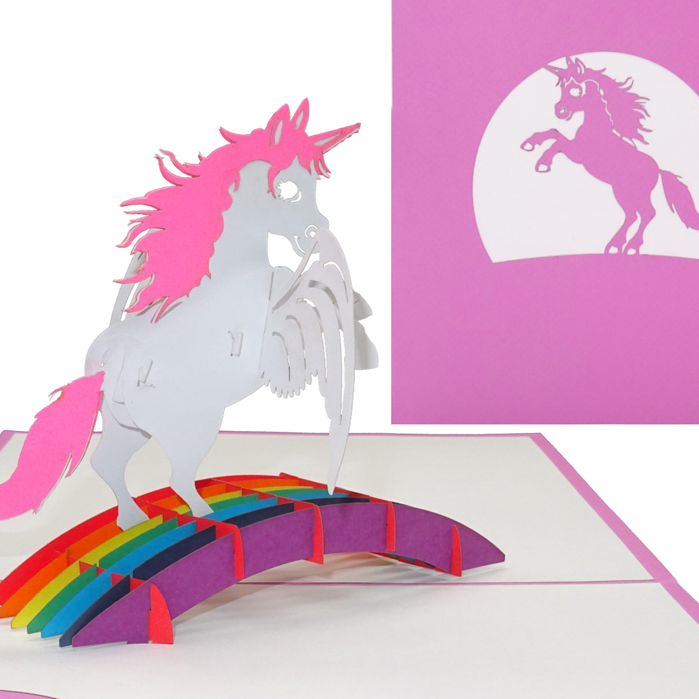 Pop Up Karte "Einhorn" 3D Geburtstagskarte, Einladung Kindergeburtstag Pink