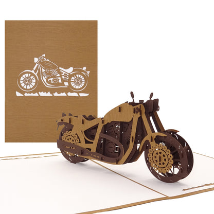 Pop Up Karte "Motorrad" 3D Geburtstagskarte wooden Motorbike - Gutschein Führerschein