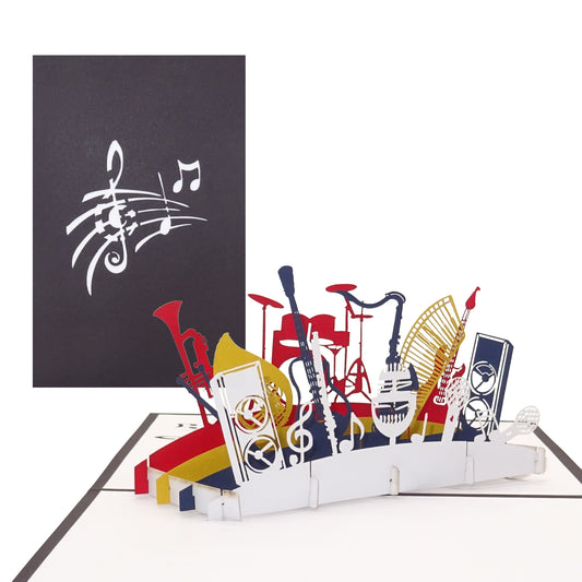 Pop Up Karte "Orchester Instrumente" 3D Geburtstagskarte, Einladung & Gutschein