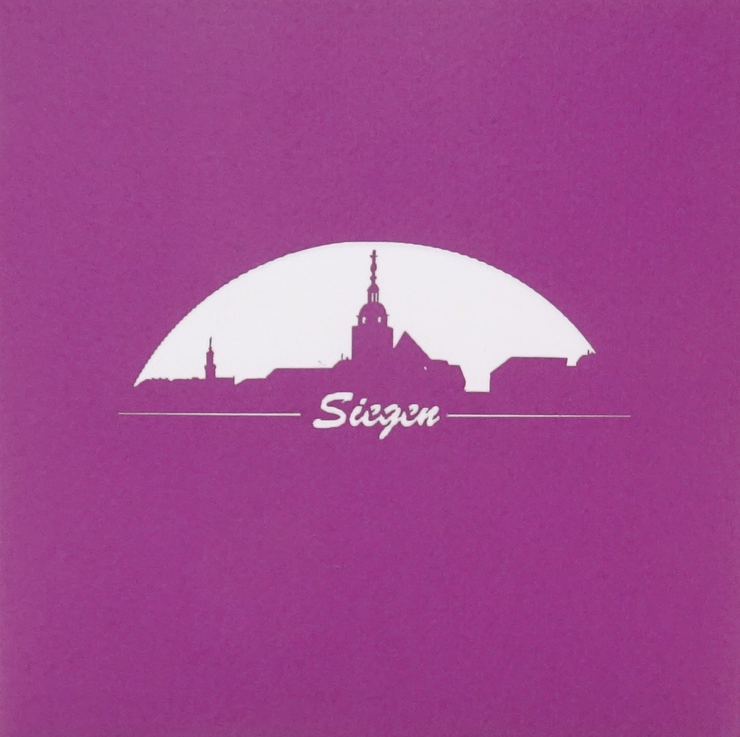 Pop-Up Karte „Siegen - Skyline der Stadt“, 3D Grußkarte als Souvenir, Geschenkgutschein