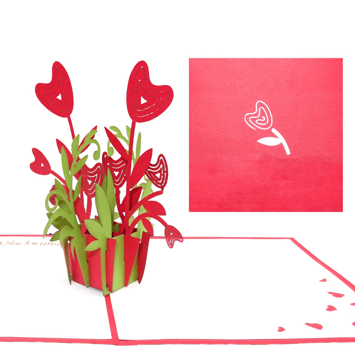 Pop Up Karte "Liebe - Herzblüten" kleine 3D Valentinskarte mit Umschlag