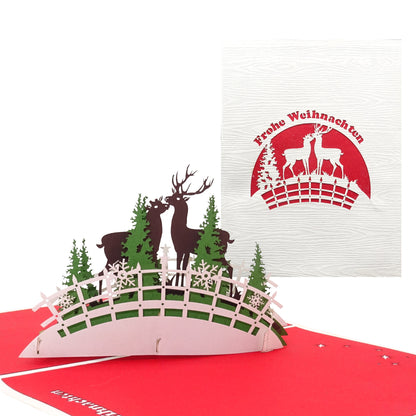Pop Up Karte "Deer in Love" Romantische 3D Weihnachtskarte