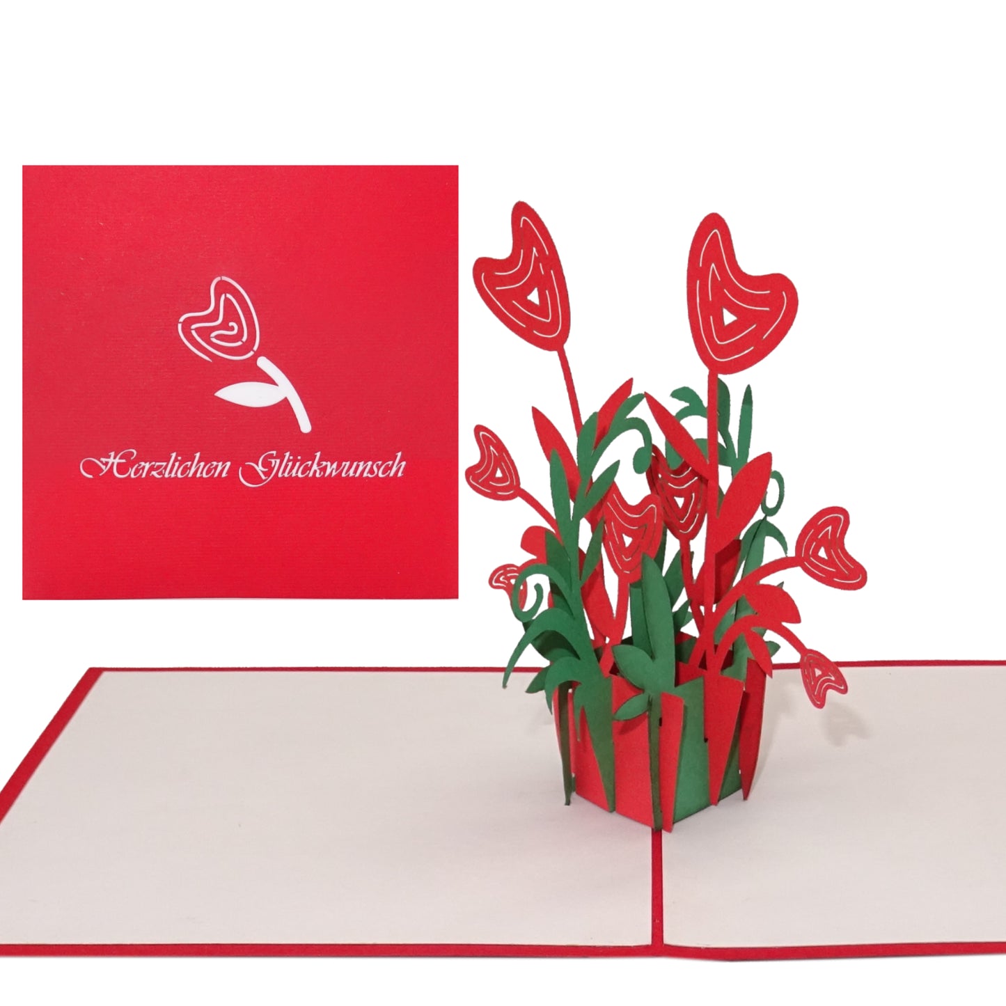 Pop Up Karte "Herzblüten" - kleine 3D Geburtstagskarte & Valentinstagskarte