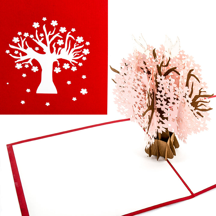 Pop Up Karte "Kirschbaum" - Glückwunschkarte zur Hochzeit, Hochzeitskarte mit Umschlag